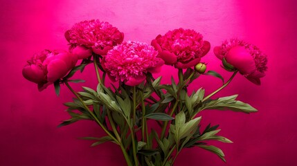 Obraz premium Vibrant Pink Peonies Bouquet on Fuchsia Background