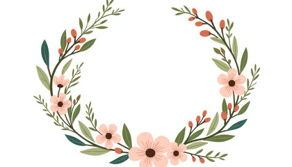 Fototapeta premium Floral wreath design with greenery and pink flowers
