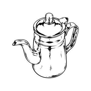 black and white teapot drawing clip art preview