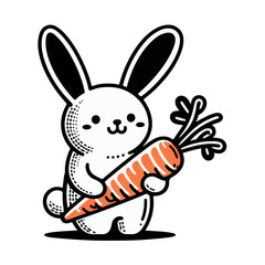 festive easter bunny with a carrot vector illustration, modern line art