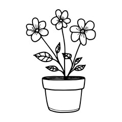 cute flower pot vector, monochrome botanical sketch