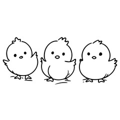 three easter chicks vector illustration, black and white sketch

