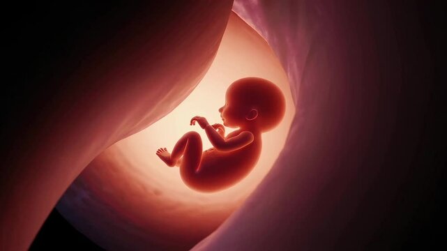 Medical visualization revealing human fetal growth stages through realistic 3d animation depicting biological progression of prenatal life inside maternal uterus