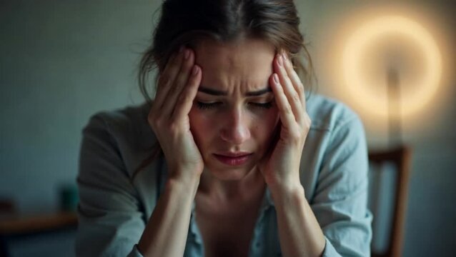 sad mixed race woman crying at home feeling unhappy over stressful break up stressed female upset over loss grieving relationship issues 4k footage depression concept
