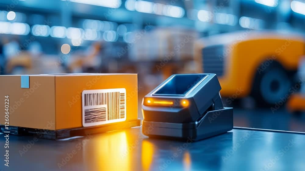 Poster automated logistics packaging and barcode scanner integration in warehouse automation