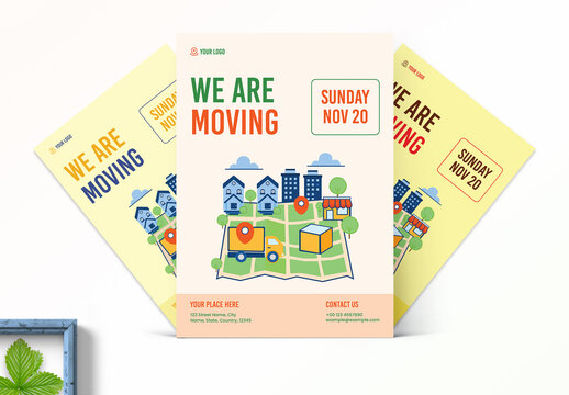 Moving Announcement Layout with Map Illustration