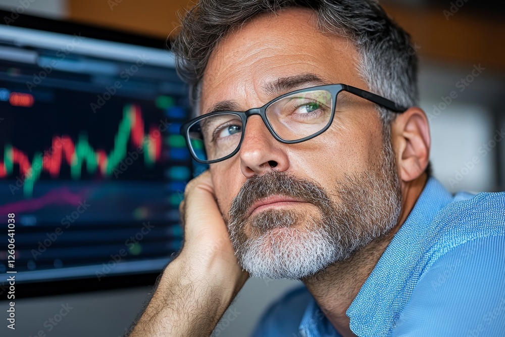Poster A financial analyst monitoring live stock market statistics on multiple computer screens
