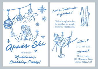 Après-ski - Whimsical hand drawn illustration set, vector collection