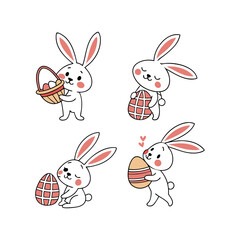 Cute Easter Bunny and Eggs Festive Vector Clip Art Pack