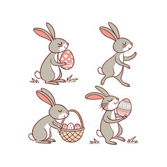 Cute Easter Bunny and Eggs Festive Vector Clip Art Pack