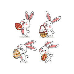 Cute Easter Bunny and Eggs Festive Vector Clip Art Pack