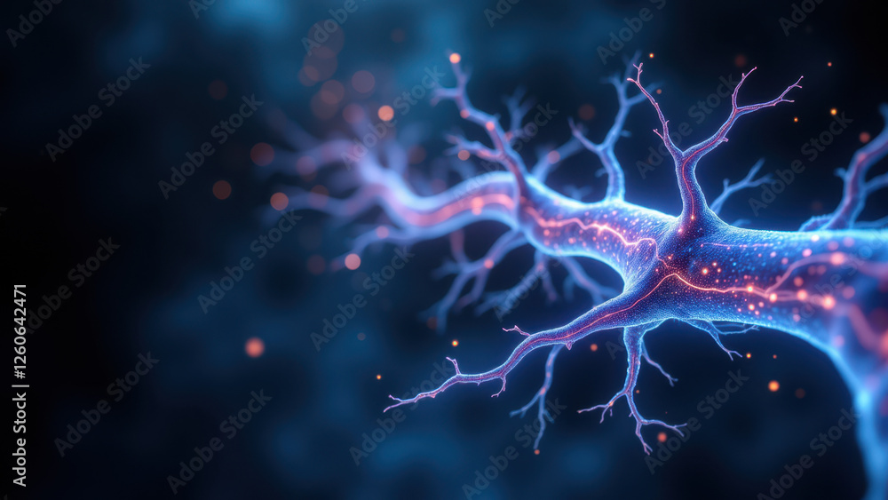 Poster high-resolution digital artwork depicting a vagus nerve stimulation process, illustrating neural pat