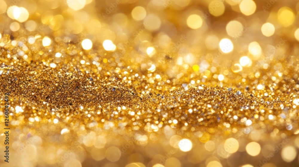 Poster close-up of shimmering golden glitter particles creating a sparkling background effect