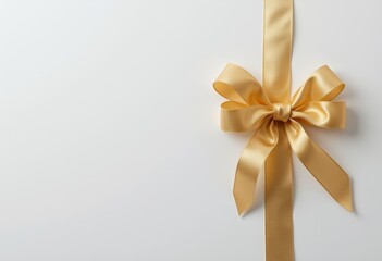 Fototapeta premium Elegant gold ribbon tied into a bow on a white background perfect for gift wrapping and festive occasions