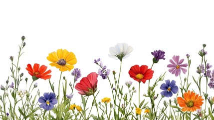 Naklejka premium Vibrant Garden Flowers Blooming in Colorful Isolation on Clean White Background
