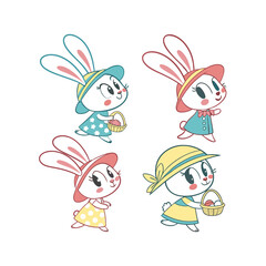 Bunny and Easter Egg  Isolated Vector Clip Art Collection
