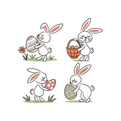 Bunny and Easter Egg  Isolated Vector Clip Art Collection