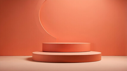 Fototapeta premium Modern coral round podium with warm tones for product showcase