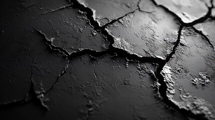 Dark Cracked Surface Dramatic Monochrome Texture. AI Generated