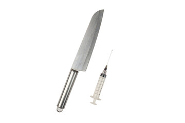 syringe knife photo studio shot on white background