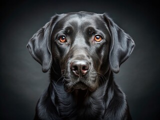 Elegant Black Labrador Retriever Headshot - Dark Grey Background - Low Light Photography