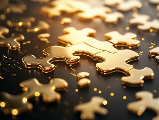 Abstract golden puzzle pieces connecting, financial stability concept