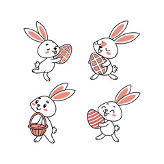 Bunny and Easter Egg  Isolated Vector Clip Art Collection