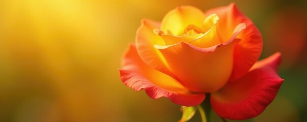 Obraz premium Sunny yellow petals unfolding from a delicate rose bud, sunshine, nature, red