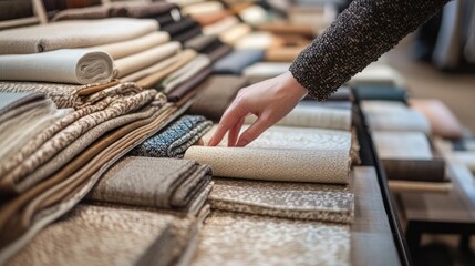 Woman selecting fabric in store