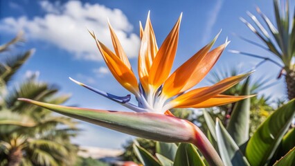 Vibrant orange bird of paradise flower in a lush garden a close-up of exotic beauty
