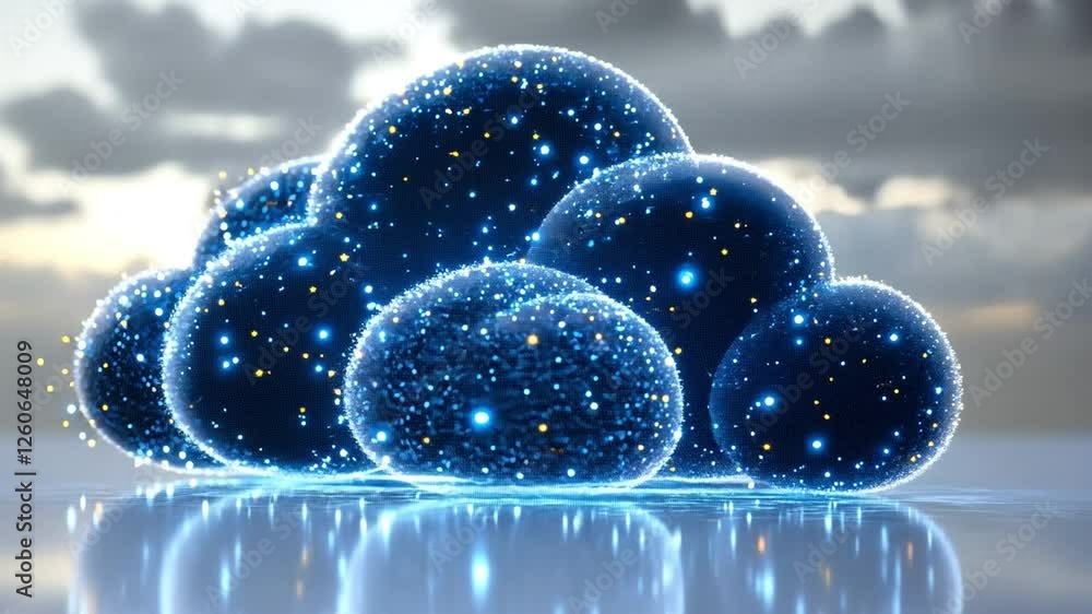Poster the cloud of innovation: a mesmerizing illustration of a cloud composed of data points, radiating wi