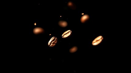 Coffee Beans in Motion Against Black Background
