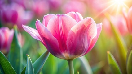 Obraz premium Captivating closeup of a pink tulip in full bloom garden floral photography soft lighting low angle graceful beauty