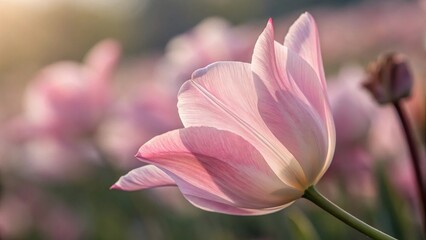 Fototapeta premium Captivating close-up of a pink tulip in full bloom nature photography soft lighting serene environment floral viewpoint graceful concept