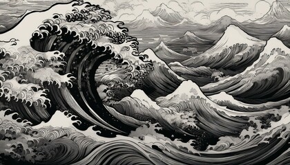 Japanese Great Wave Seamless Pattern Background wallpaper illustration