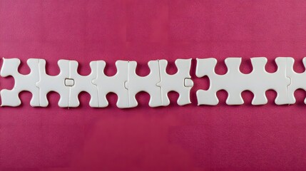 Fototapeta premium White Jigsaw Puzzle Pieces on Pink Background Connection Concept