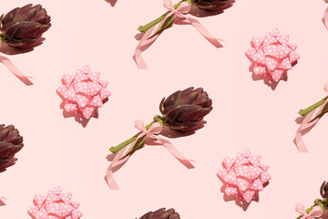 Creative floral pattern with artichokes and paper bows