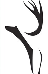 Silhouette of a Deer with Elegant Antlers on White Background