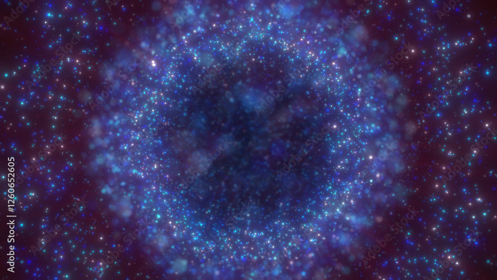 Poster abstract background with shimmering blue lights and particles creating a dreamy, cosmic atmosphere. 