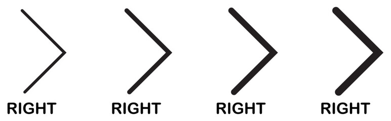 Arrow right swipe icon collection. Swipe right button icon set. Application and social network scroll arrow pictogram for web design or app. Right Arrow Symbol for Navigation and Direction. Next