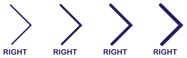 Right arrow icon. Double right arrow icon set. Swipe right button icon set. Application and social network scroll arrow pictogram for web design or app. Forward Navigation Arrows. Right Directional.