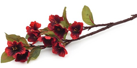 Artificial Red Flower Branch Stem, Dark Red Blooms, Realistic Fake Plant Sprig