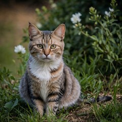 Fototapeta premium cat on the grass, cat on the window, cat on a black background, portrait of a cat, Cat Close-Up, portrait of a black cat, cat in the garden