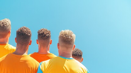 group of diverse players huddled together in basketball court wearing coordinated team jerseys feeling unified through