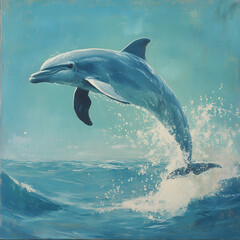Naklejka premium A dolphin leaps gracefully above ocean waves, showcasing its agility and beauty in nature.