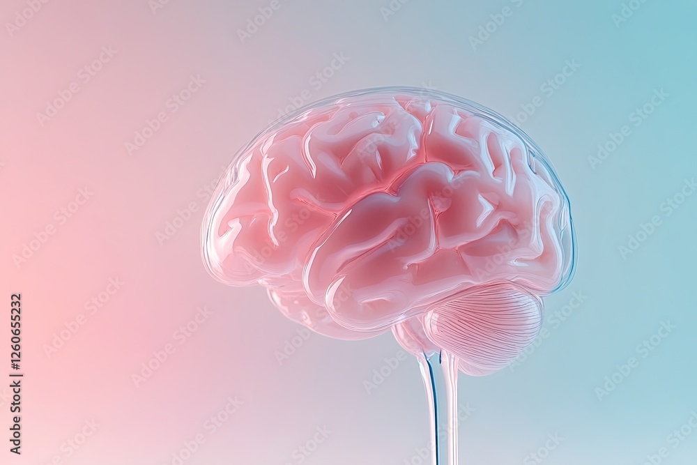 Poster minimalistic depiction of brain drawn with elegant thin lines set against softly blurred background 