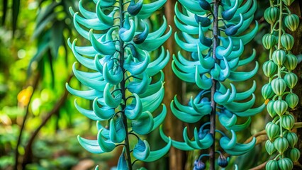 Captivating display of rare jade vine flowers in a lush tropical garden nature photography close-up view turquoise blossoms