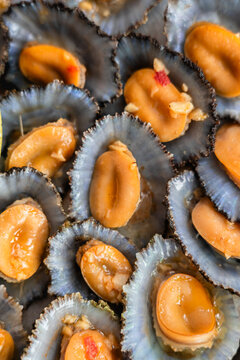 Closeup grilled limpets on a plate