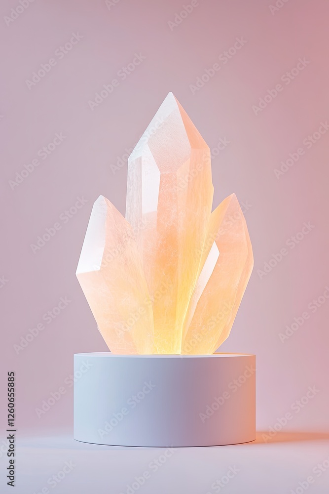 Poster podium featuring bold geometric shapes with lines illuminated with clean lighting against solid back