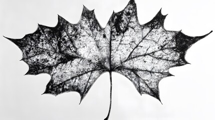 Detailed Ink Drawing of a Single Maple Leaf, Black and White Botanical Illustration, Nature Art